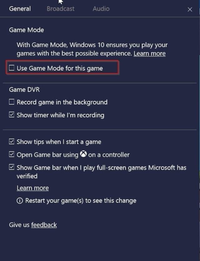 enable game mode in windows 10